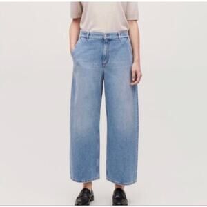 Cos Jeans Women 27 Barrel Wide Leg Curved Cropped Blue Denim Relaxed Boho Casual